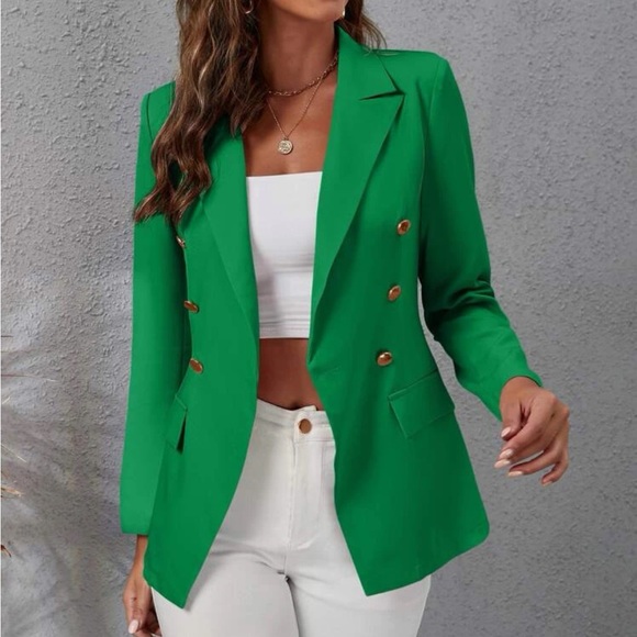 Lapel Collar Double Breasted Gold Button Blazer - Picture 10 of 13